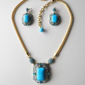 AKKAD necklace and earring TURQUOISE gold set